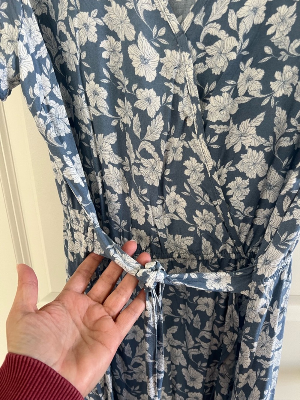 NAIF Dusty Blue Floral Wrap Maxi Dress - Picture 2 of 5